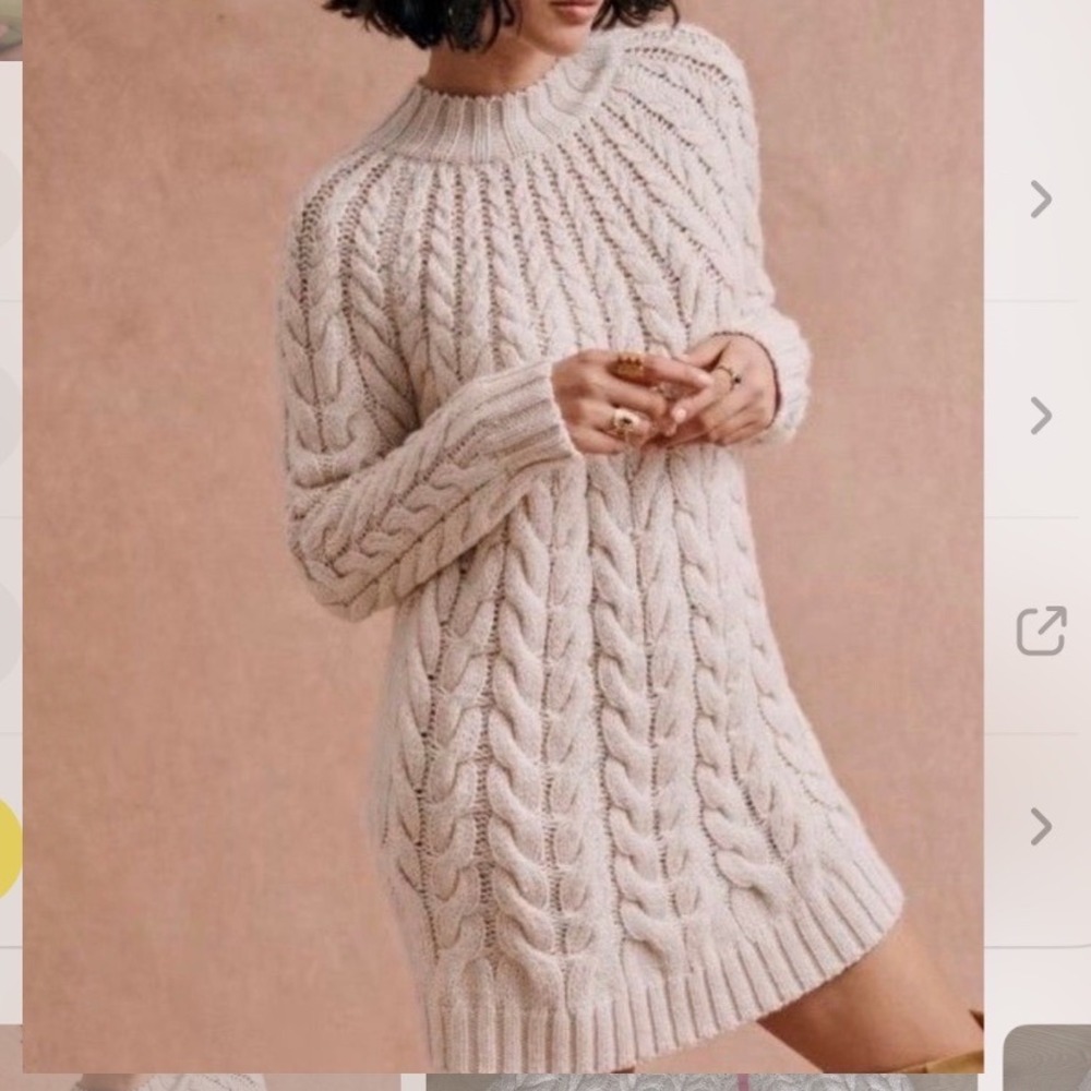 Sezane La Maille Merino Wool Cable Knit Sweater Dress Cream Beige S